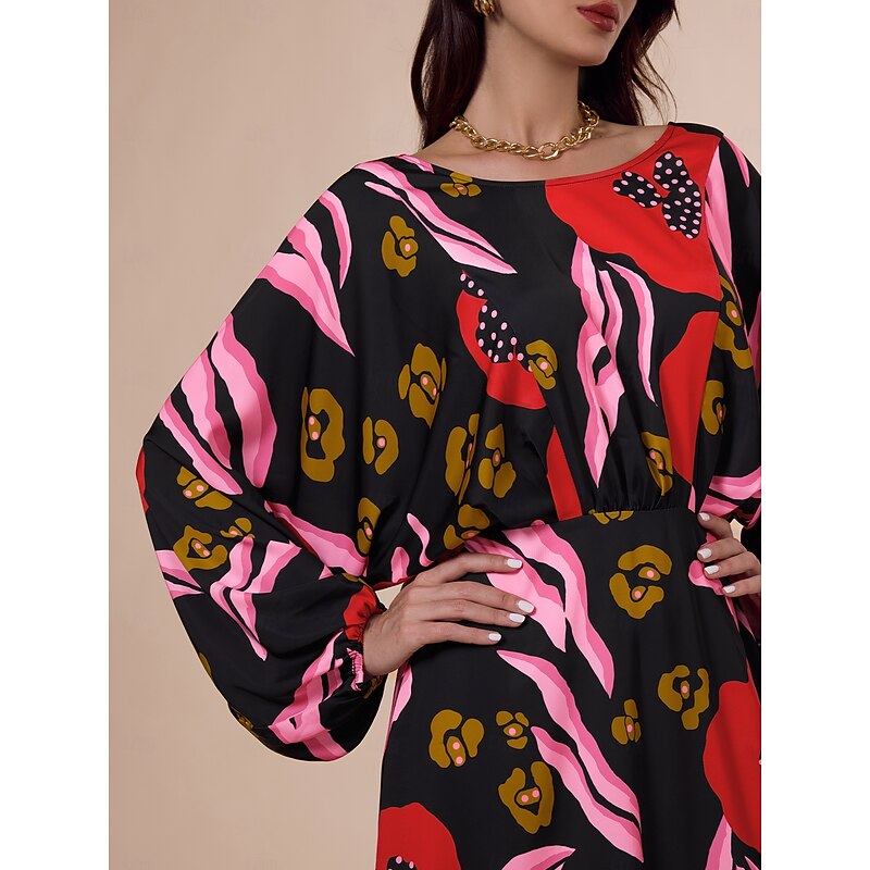 Satin Bateau Raglan Sleeve Midi Dress2