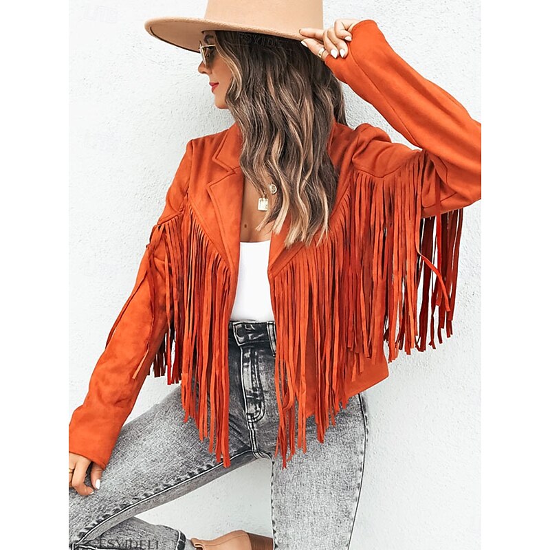 Women's Casual Jacket Dailywear Tassel Solid Color Windproof Vintage Regular Fit Outerwear Long Sleeve Summer Maroon S2