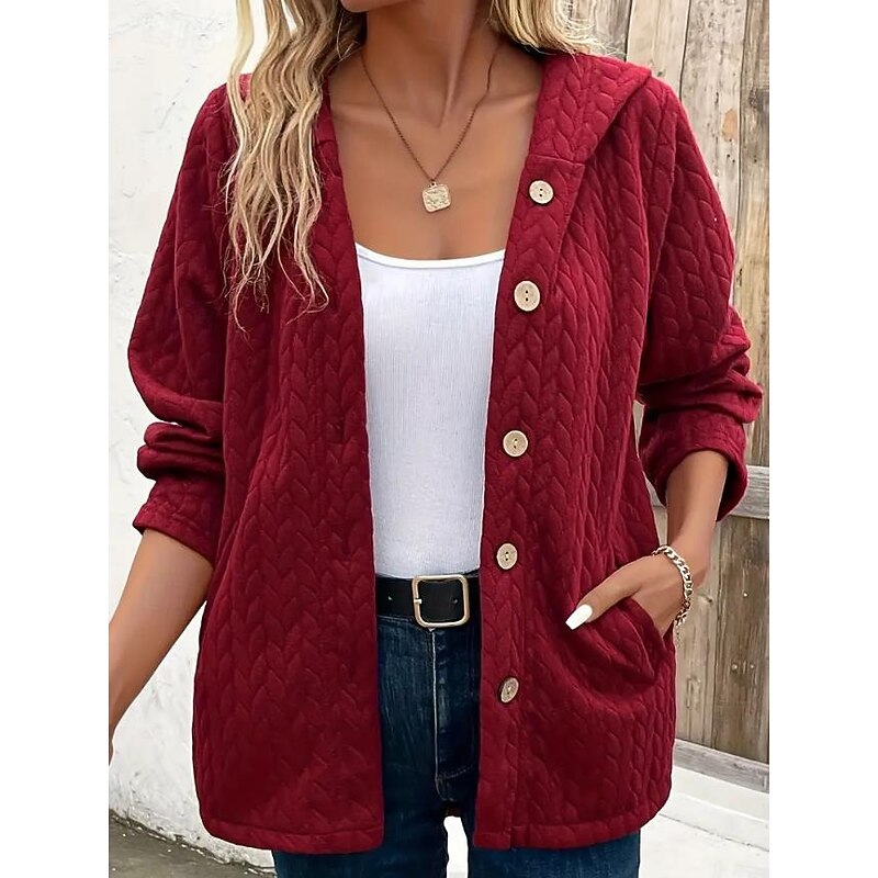 Women's Jacket Party Button Solid Color Windproof Vintage Loose Fit Outerwear Long Sleeve Fall Red S