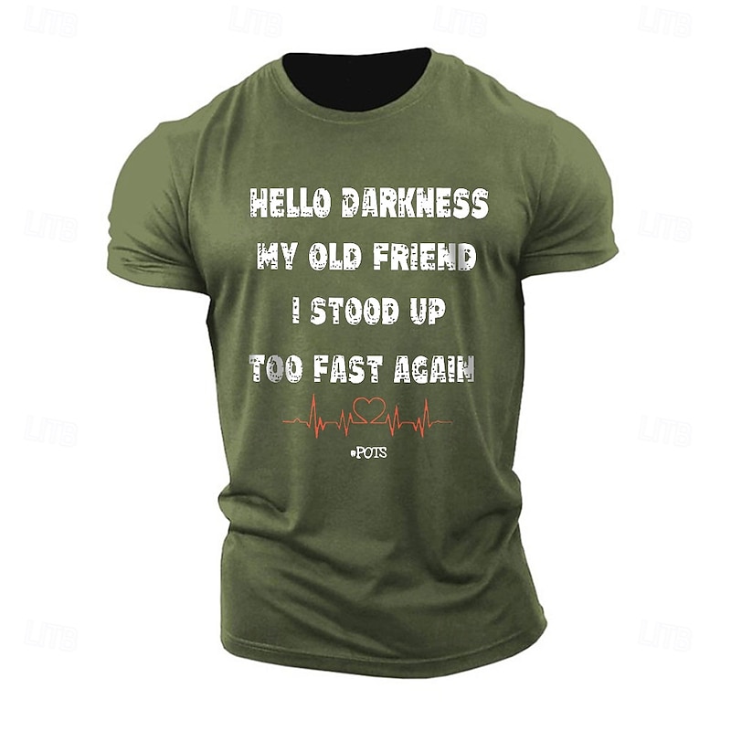 Men's Short Sleeve Graphic T-Shirt - Funny 'Hello Darkness My Old Friend I Stood Up Too Fast Again' POTS Lifestyle Tee2