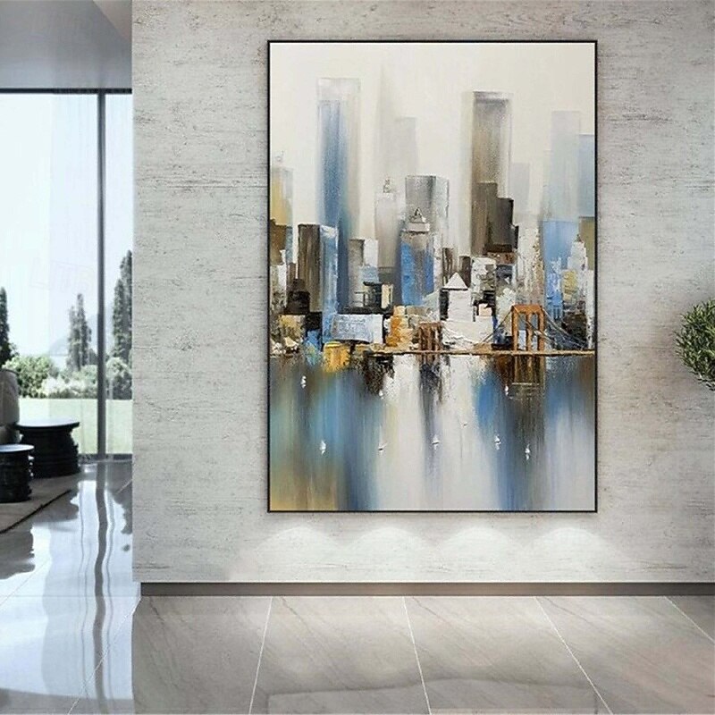 Large Abstract City Painting handmade Urban Art Painting hand painted City Skyline Painting New York Skyline oil painting New York city paintings Wall Art Large Abstract Painting