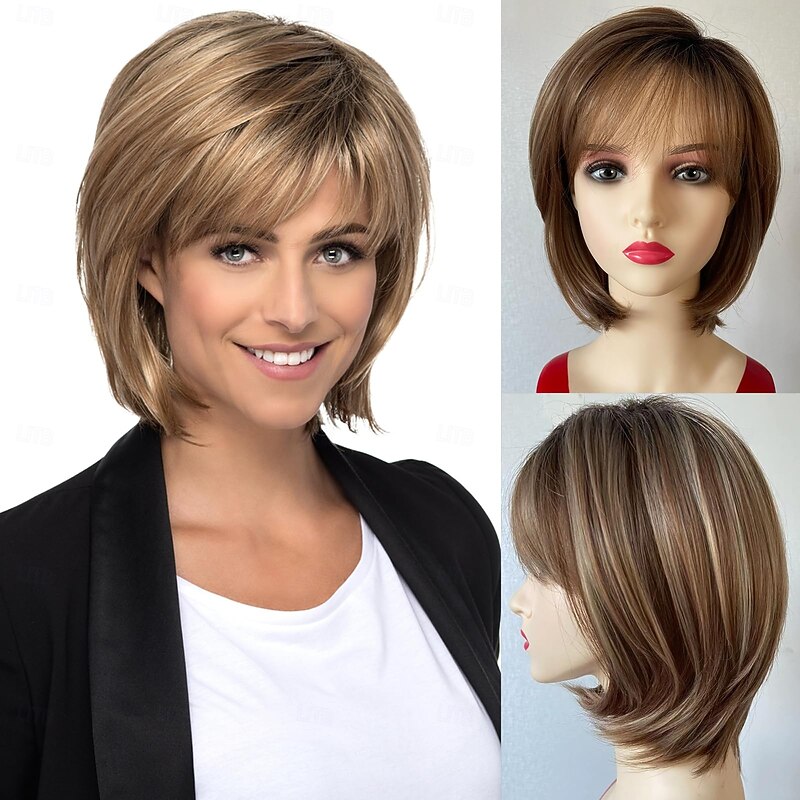Short Wigs for Women Layered Short Hair Wig with Bangs Cute Natural Synthetic Wig3