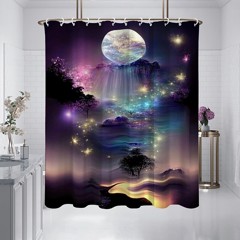 Shower Curtain with Hooks 180cm*180cm(70"*70") Polyester Washable Waterproof Pattern Bathroom Bathtub Deco Seaside Ocean Beach2