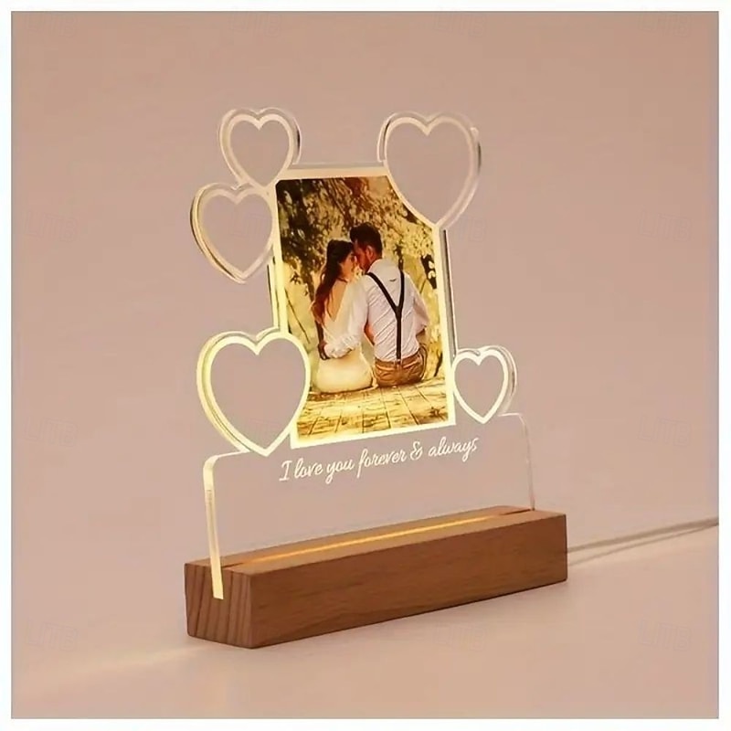 Personalized Night Light Up Photo Frame Heart Shaped Wedding LED Night Light - Custom Photo Acrylic USB Lamp Romantic Wedding Anniversary Birthday  Gift Perfect for Couples and Friends2