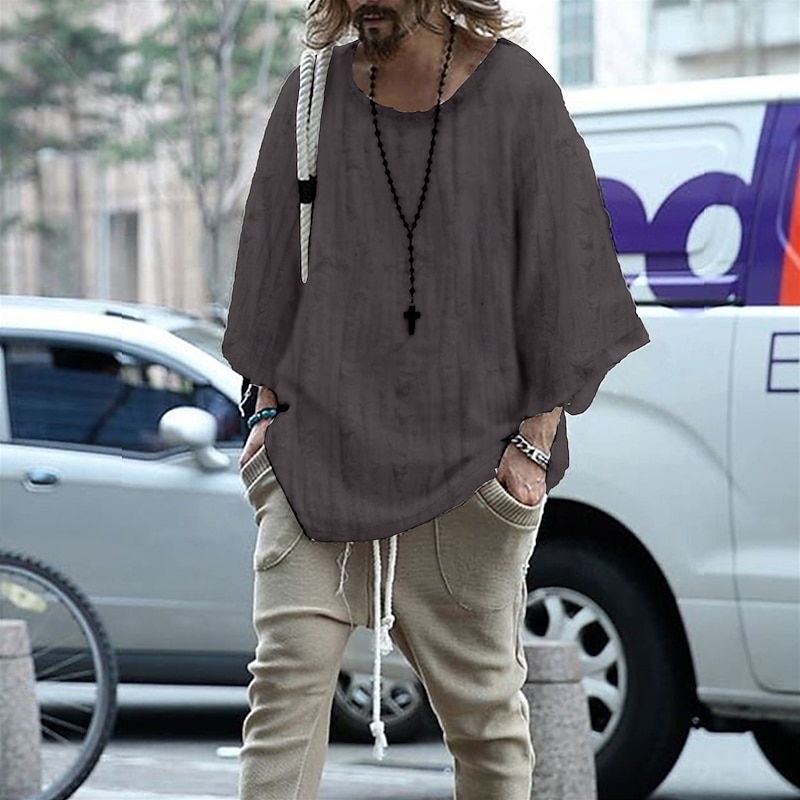 Men's Shirt T Shirt Short Sleeve Shirt Knit Tee Short Sleeve Collar Round Neck Spring & Summer Plain Fashion Vintage Style Casual Vacation Casual Holiday Black Beige Coffee Top Tee for Men