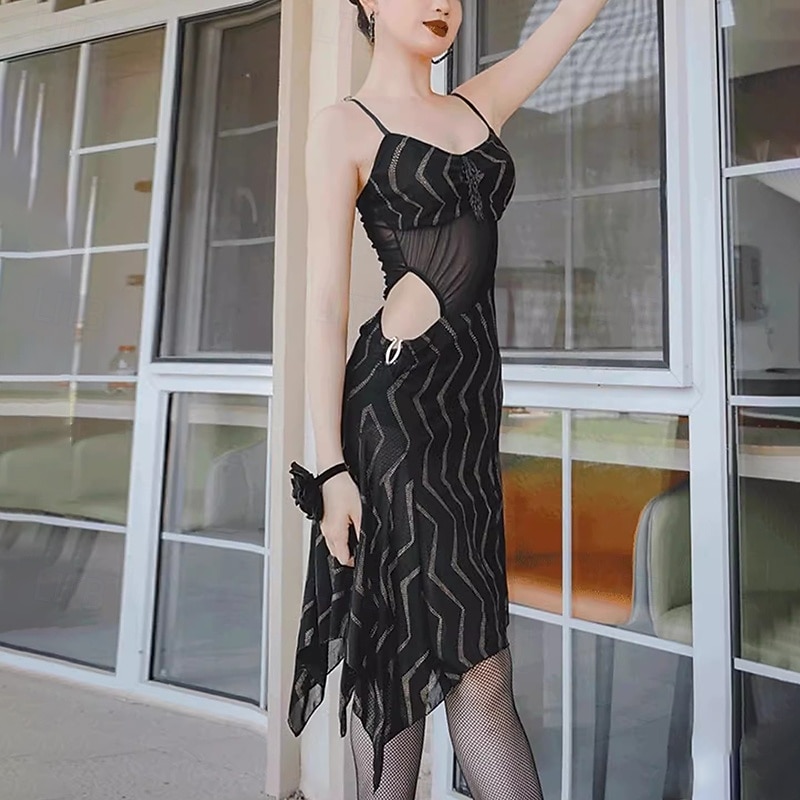 Latin Salsa Dance Dress Hollow-out Splicing Women's Performance Training Sleeveless Mesh