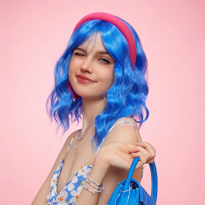 Synthetic Wig Uniforms Career Costumes Princess Curly Wavy Middle Part Layered Haircut Machine Made Wig 14 inch Royal Blue Synthetic Hair Women's Cosplay Party Fashion Blue2