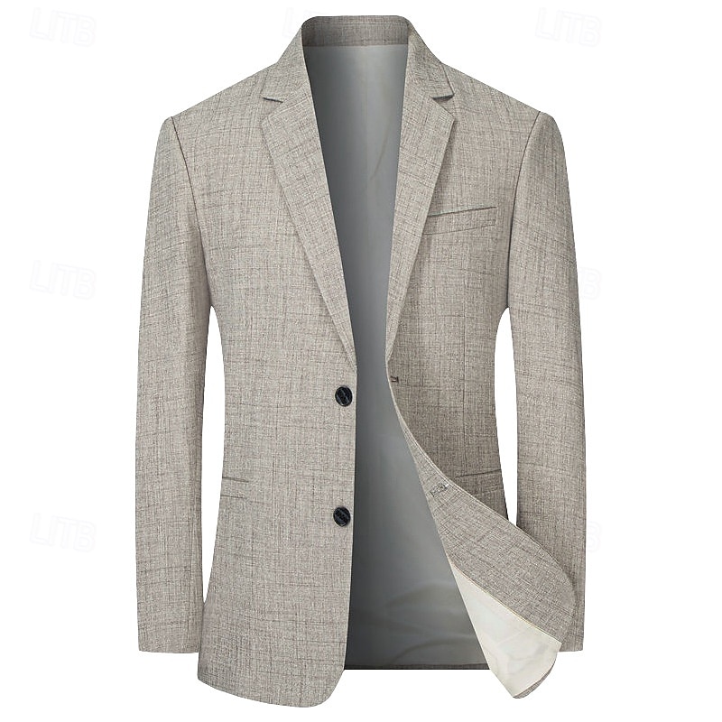 Men's Graduation Blazer Business Cocktail Party Wedding Party Fashion Casual Spring &  Fall Polyester Plain Pocket Buttons Casual / Daily Single Breasted Blazer khaki Light Blue Gray2