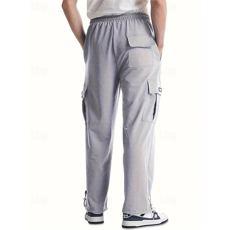 Men's Cargo Pants Trousers Drawstring Elastic Waist Multi Pocket Plain Wearable Outdoor Daily Camping & Hiking Fashion Classic Black Light Grey2