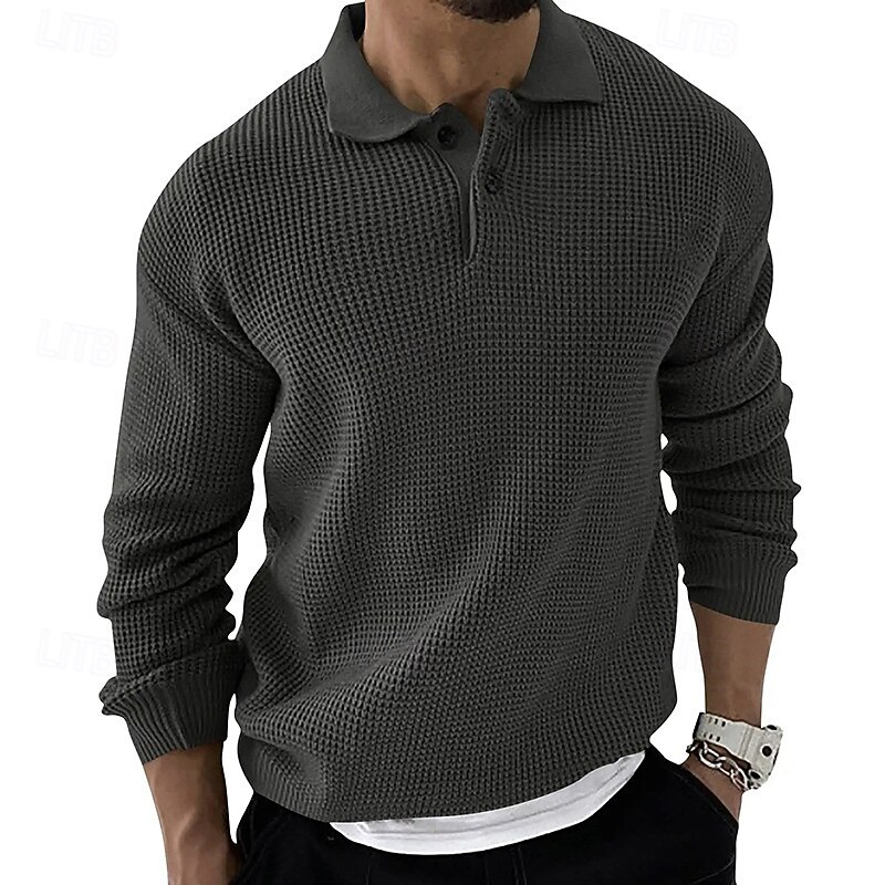 Men's Pullover Sweater Jumper Knit Sweater Ribbed Knit Regular Knitted Plain Lapel Fashion Basic Daily Wear Date Clothing Apparel Fall & Winter Black Khaki S M L4