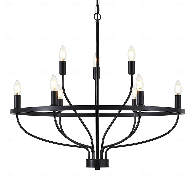 LED Pendant Light 6/9/12-Light Industrial Vintage Large Round Rustic Candle Chandelier for Living Room Bedroom 110-240V2