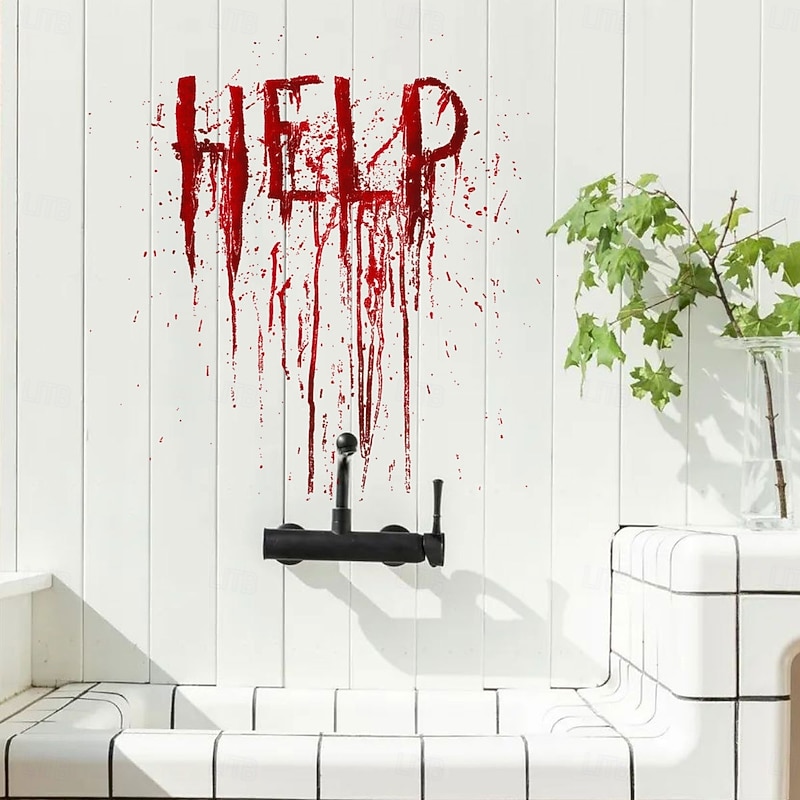 Help Letters Halloween Wall Stickers Scary Horror PVC Red Bloody Wall Clings Background Bloodstains Halloween Decorations Sticker Home Decor