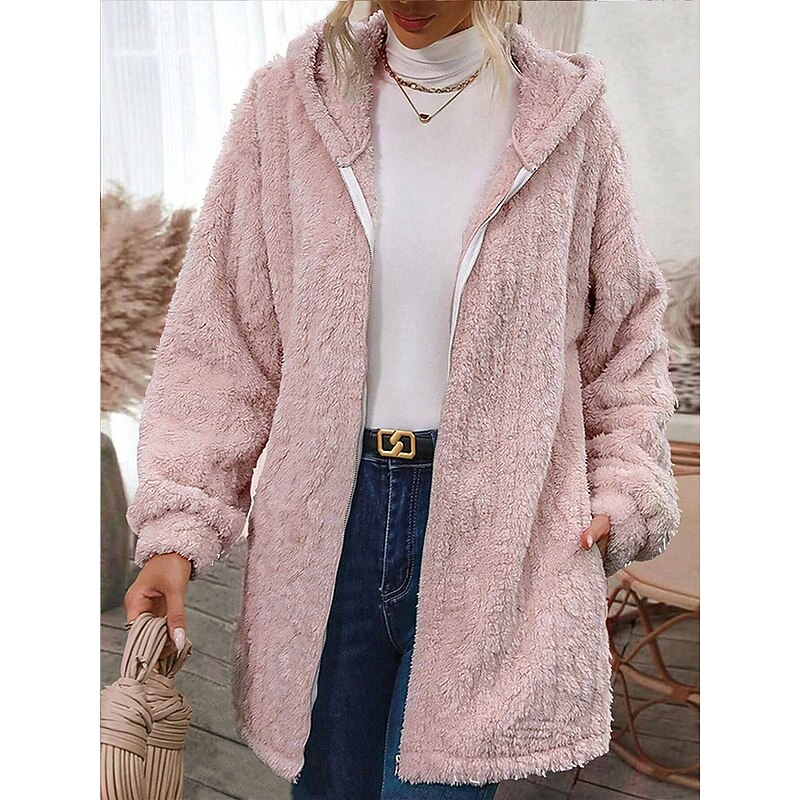Women's Casual Jacket Warm Comfortable Adjustable Fashion Solid Color Athleisure Daily Open Front Regular Turndown Regular Fit Long Sleeve Outerwear Pink Spring Fall