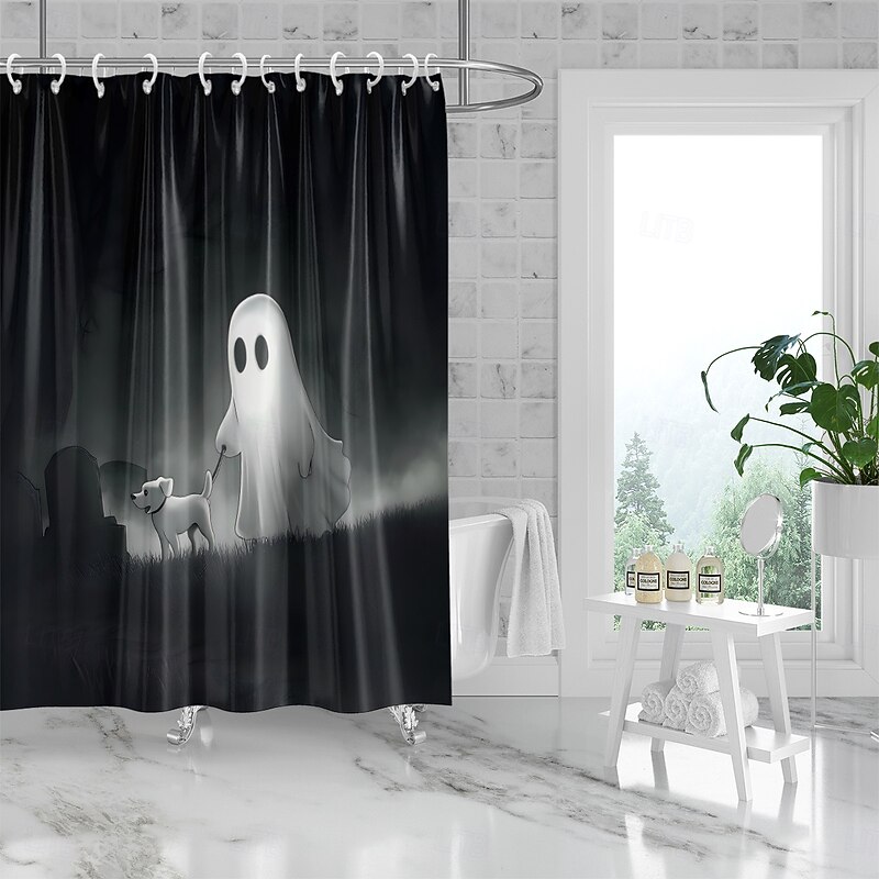 Halloween Ghost Skull Shower Curtain Modern Machine Washable Waterproof Polyester Fabric Used for Bathroom Decoration Bathtub with 12 Hooks4