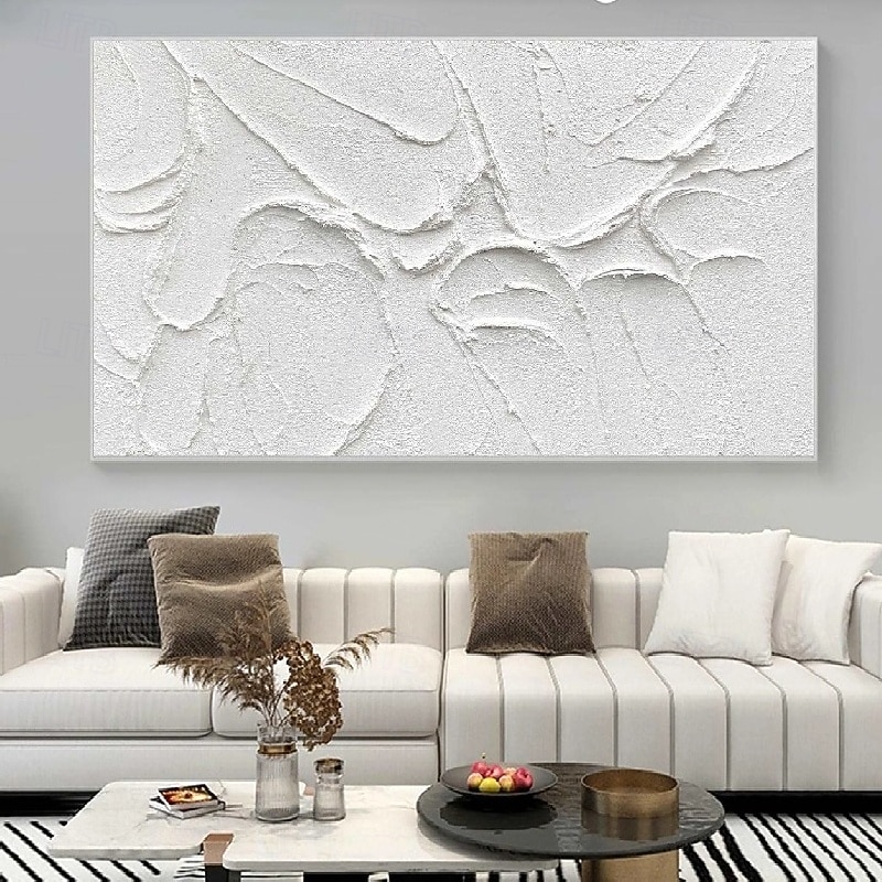 Large handmade 3D White Minimalist Beach Painting hand painted Textured Wall Art Ocean Wave Painting on Canvas Wabi-Sabi Wall Art painting for Living Room Painting Fashion Decor