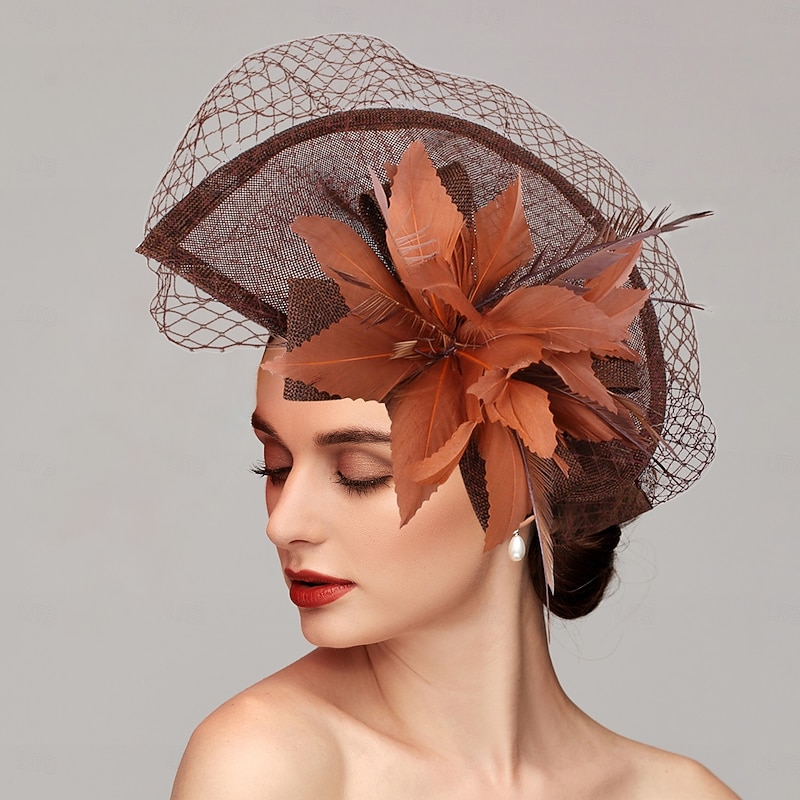 Fascinators Polyester Artificial feather Veil Hat Formal Elegant With Feather Net Headpiece Headwear Fascinators Race Day Dress2