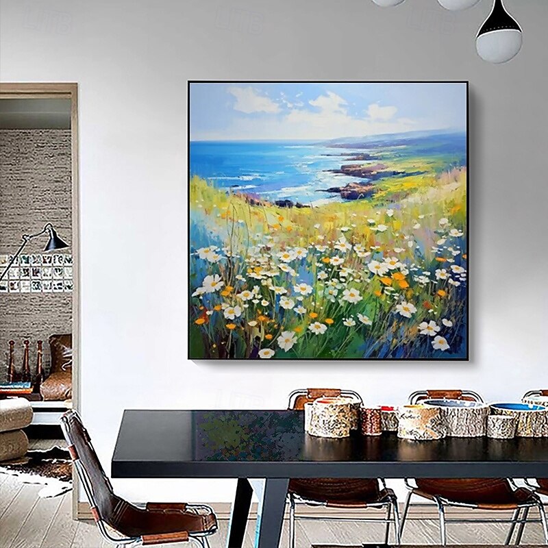 Hand painted Extra Large Floral Seascape Painting Oversized Abstract Home wall art Textured Landscape Paintings Decorative Paintings Living Room Art (No Frame)4