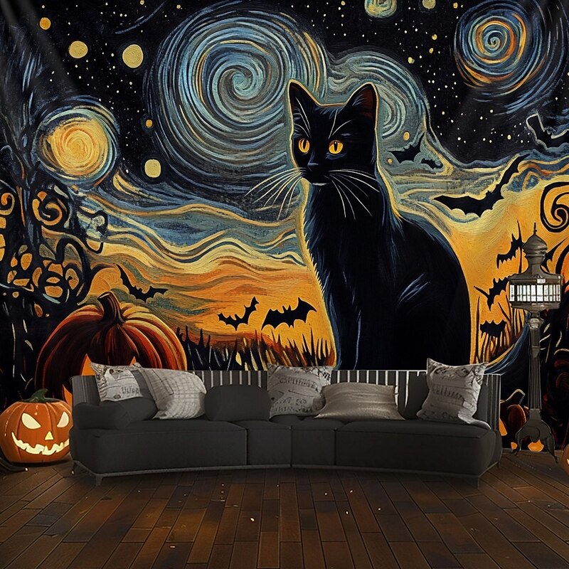 Cats Hanging Tapestry Farmhouse Pumpkin Wall Art Large Tapestry Mural Decor Photograph Backdrop Blanket Curtain Home Bedroom Living Room