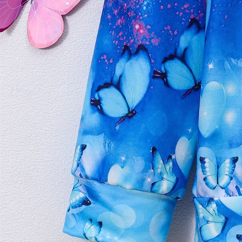 Girls' 3D Graphic Butterfly Hoodie Long Sleeve Fall Winter Fashion Adorable Basic Kids 4-12 Years Hooded Outdoor Casual Daily Regular Fit4