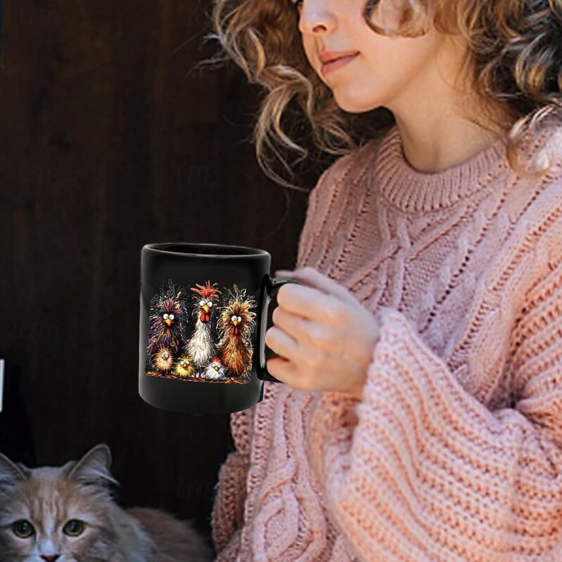Rooster Funny Mug Ceramic Funny Coffee Mug Cup Black Retro Vintage Casual Street Style Gift Mug 11.2oz/330ml3