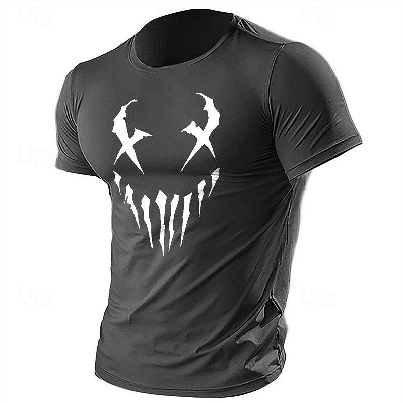 Men's Short Sleeve Graphic T-Shirt with Abstract Scary Face Design, Ideal for Gym & Casual Wear2