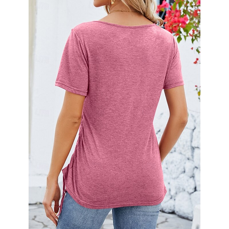 Women's Tank Top Basic Solid Color Asymmetrical Short Sleeve Regular Tops U Neck Daily Black Dusty Rose Summer2