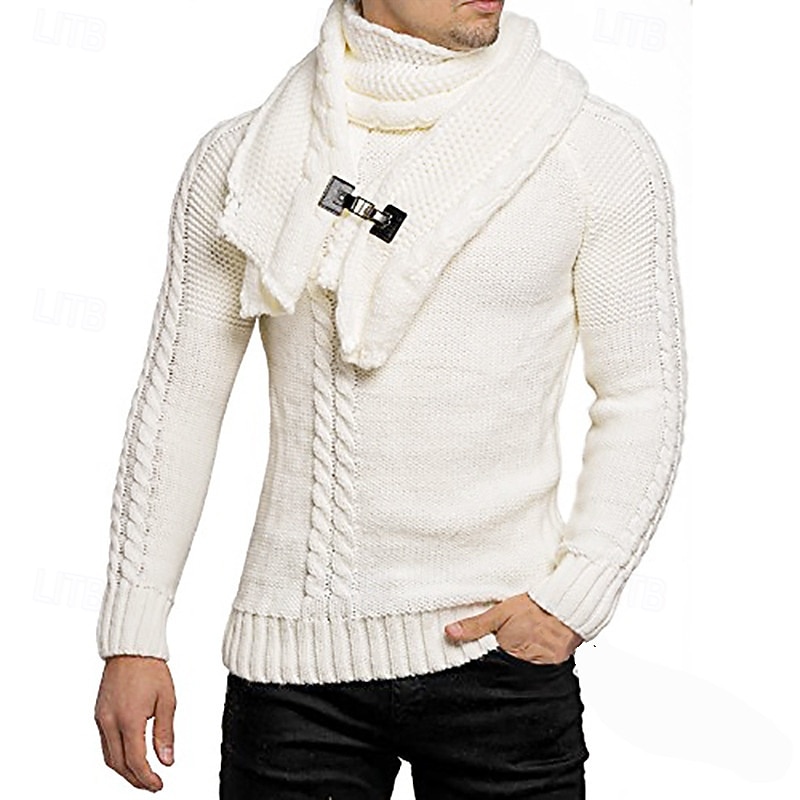 Men's Pullover Sweater Jumper Knit Sweater Ribbed Knit Regular Knitted Plain Crew Neck Fashion Basic Daily Wear Date Clothing Apparel Fall & Winter Black White S M L