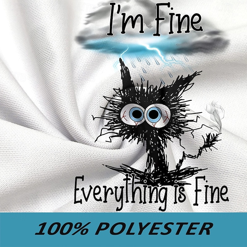 Men's Long Sleeve Graphic Sweatshirt, Funny 'I'm Fine Everything is Fine' Stressed Cat Sarcastic Humor Pullover3