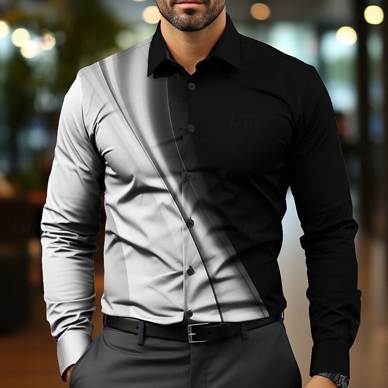 Men's Dress Shirt Button Up Shirt Ombre Party Evening Wear Business White Red Blue Orange Long Sleeve Shirt Collar Fall Winter Clothing Apparel Button Up