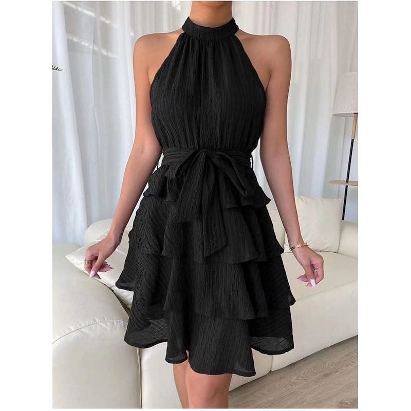 Women's Mini Dress Black Dress Graduation Dress Casual Dress Cocktail Dress Streetwear Basic Casual Vacation Street Holiday Regular Fit Sleeveless Halter Neck Black Red Blue Purple Summer3