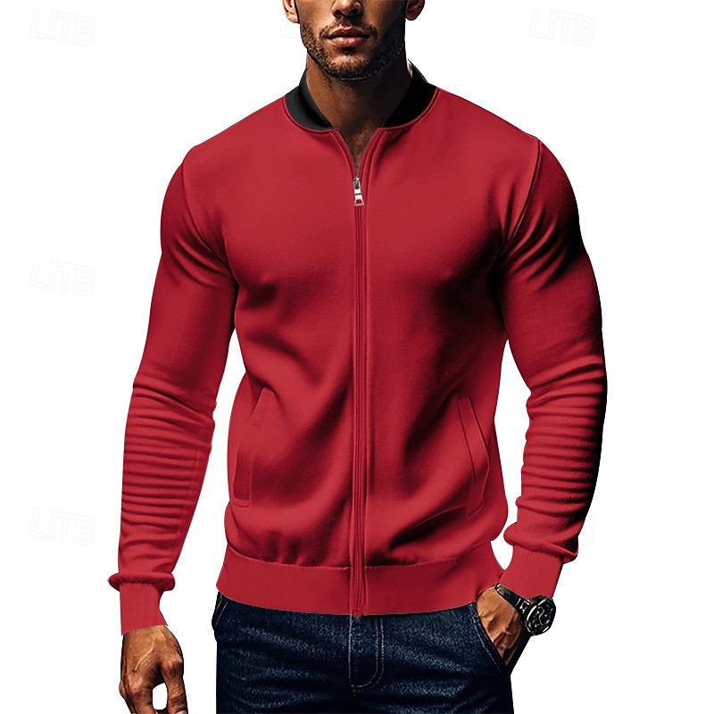 Men's Lightweight Jacket Varsity Jacket Daily Vacation Breathable Patchwork Spring & Fall Color Block Fashion Classic Stand Collar Regular Black Yellow Red Navy Blue Royal Blue Jacket 13