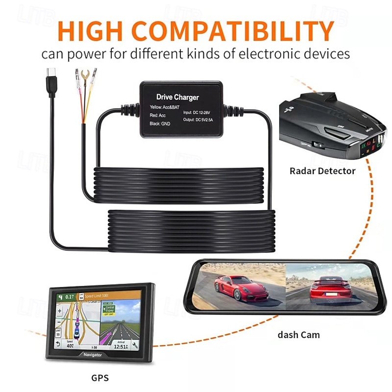 Dash Cam Hardwire Kit Safe Metal Mini USB Hard Wire Kit Wide Compatibility Scratch Resistant for Navigator4