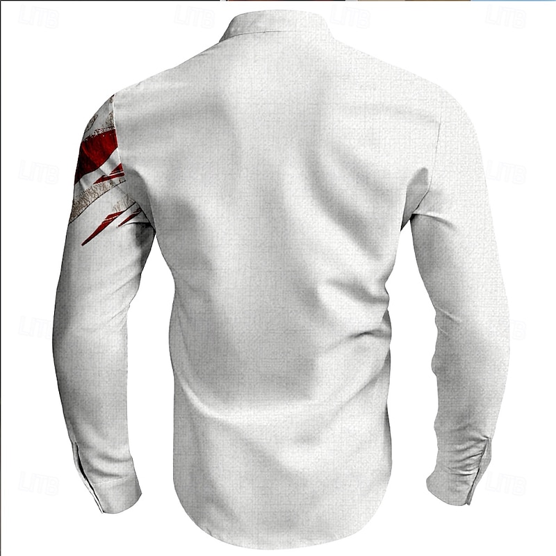 American Independence Day Men's American Flag Patriotic Button Up Shirt Long Sleeve Casual Vacation Daily Summer Spring &  Fall Grandad Collar Band Collar 3D Print Black Red Blue2