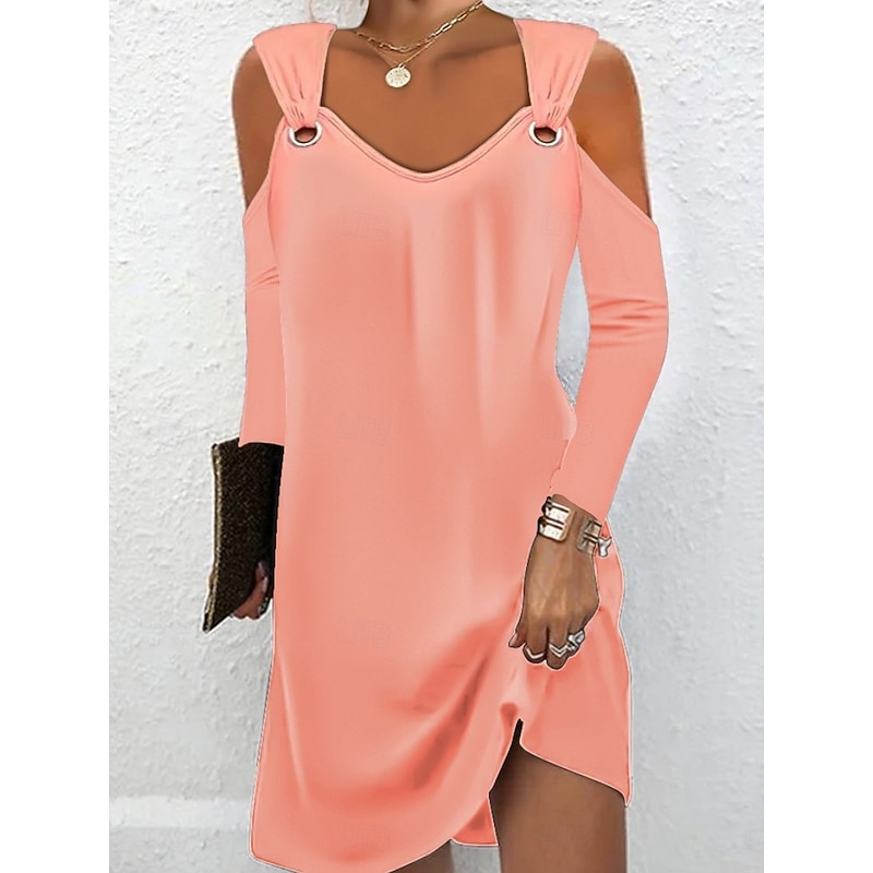 Women's Mini Dress Black Dress Cocktail Dress Formal Dress Plain Dress Elegant Vintage Casual Street Date Loose Fit Plain Long Sleeve Off Shoulder Black White Pink Green Summer Spring Fall2