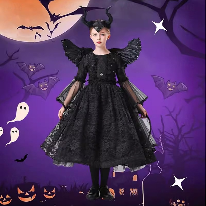 Witch Maleficent Halloween Dress Cosplay Costume Walpurgis Night Cosplay Kid's Girls' Carnival Masquerade Performance Party Halloween Easy Halloween Costumes Dress Up