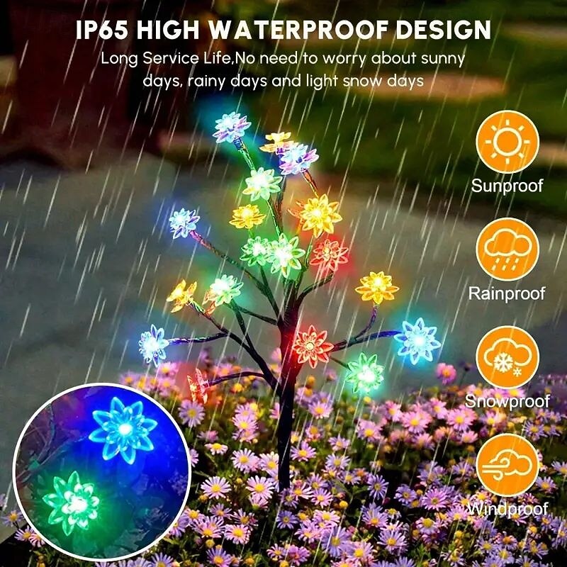 Solar Lights Outdoor Garden 20 LED Solar Lotus Decor Lights 8 Lighting Modes Outdoor Waterproof Solar Flower Lights Solar Landscape Lights For Yard Lawn (Colorful) 1/2pcs3