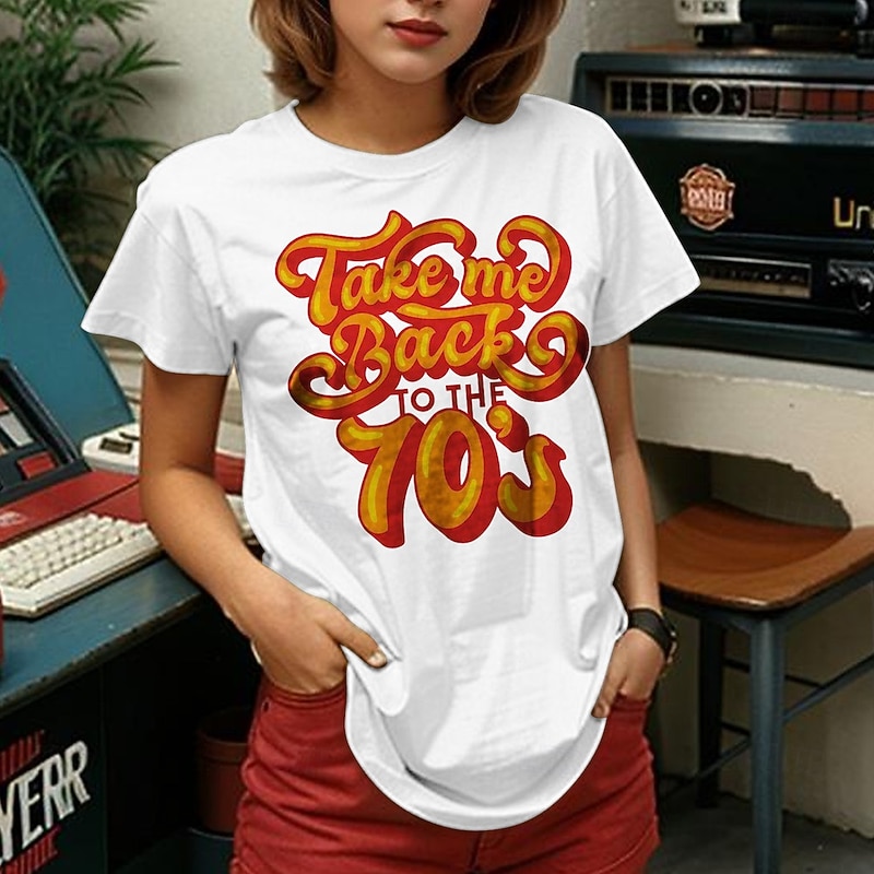 Retro Vintage T-shirt Basic Tee 70s For Women's Adults' Hot Stamping Party Casual Daily Cotton Blend