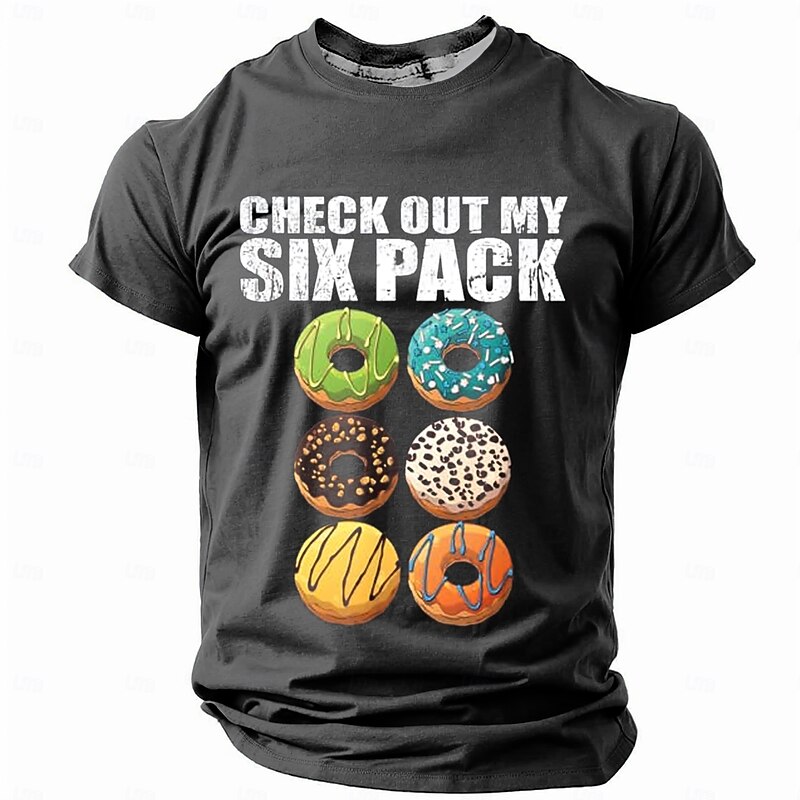 Men's Funny Graphic T-Shirt: 'Check Out My Six Pack' Donut Pun Humor Short Sleeve Tee