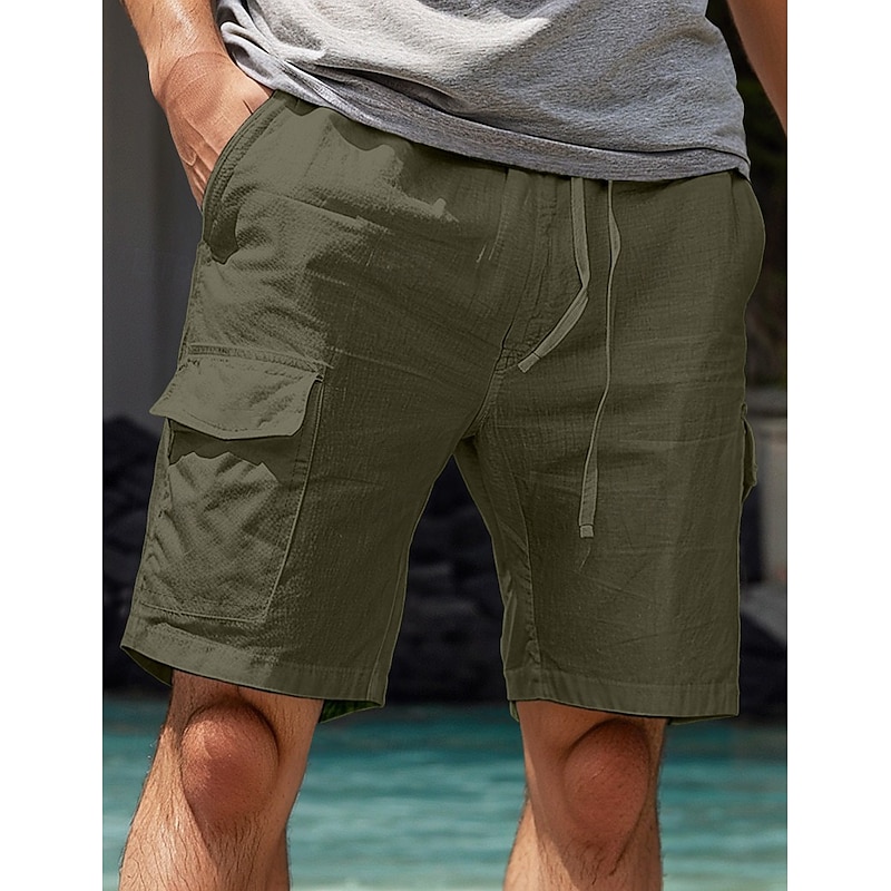 Men's Shorts Linen Shorts Summer Shorts Front Pocket Straight Leg Cargo Pocket Plain Comfort Breathable Knee Length Outdoor Vacation Party Fashion Basic White Navy Blue3
