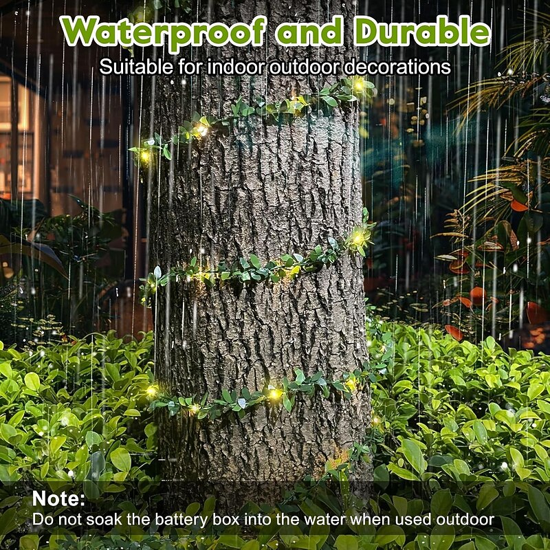 5m 50LEDs Copper Wire Leaf String Light with Remote Control Battery Box String Light for Garden Party Christmas Birthday Holiday 8 Modes Lighting Home Decoration4