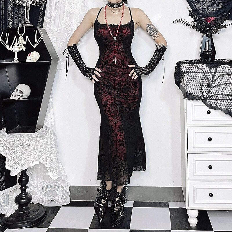 Retro Vintage Punk & Gothic Flare Dress Goth Girl Morticia Addams Fancy Dress Women's Fantasy Masquerade Party / Evening Adults' Dress2