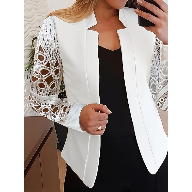 Women's Jacket Party Lace Solid Color Windproof Fashion Regular Fit Outerwear Long Sleeve Summer White S3