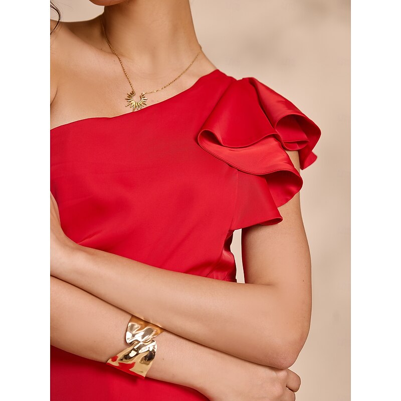 Red Satin Peplum Hem Solid Party/Wedding Guest Maxi Dress dress to impress 20243