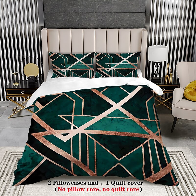 Luxury Geometric Color Block Abstract Bee 3-Piece Duvet Cover Sets Bedding Set - Elegant and Modern Design - Includes Duvet Cover and Pillowcases - Soft and High-Quality Fabric - Perfect for a Chic and Stylish Bedroom Look - Easy to Clean and Maintain