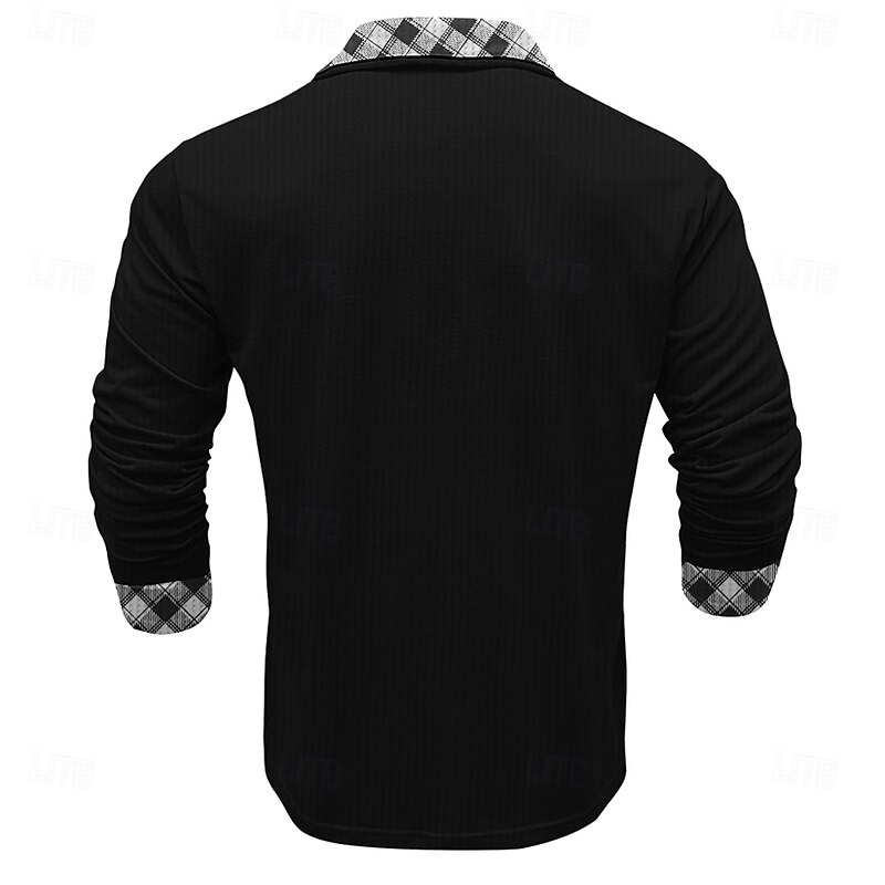 Men's Faith Waffle Polo Shirts Golf Shirt Long Sleeve Polo Shirts Collared Shirts Casual Vacation Wear Party Outfits Buttons 3D Print Spring & Summer Black White Orange4
