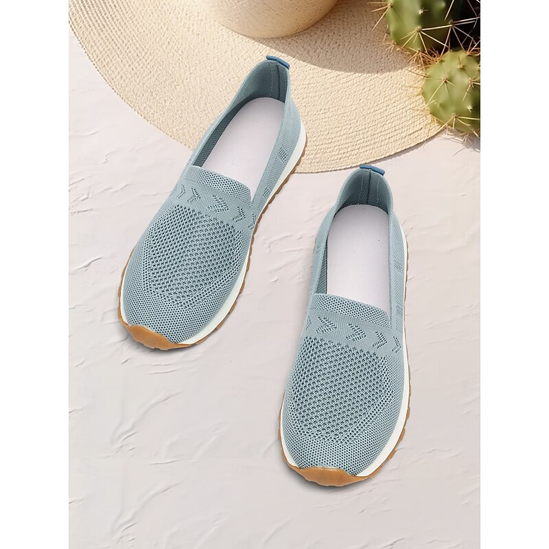Women's Light Blue Knit Slip-On Sneakers with Breathable Design for Walking and Casual Wear