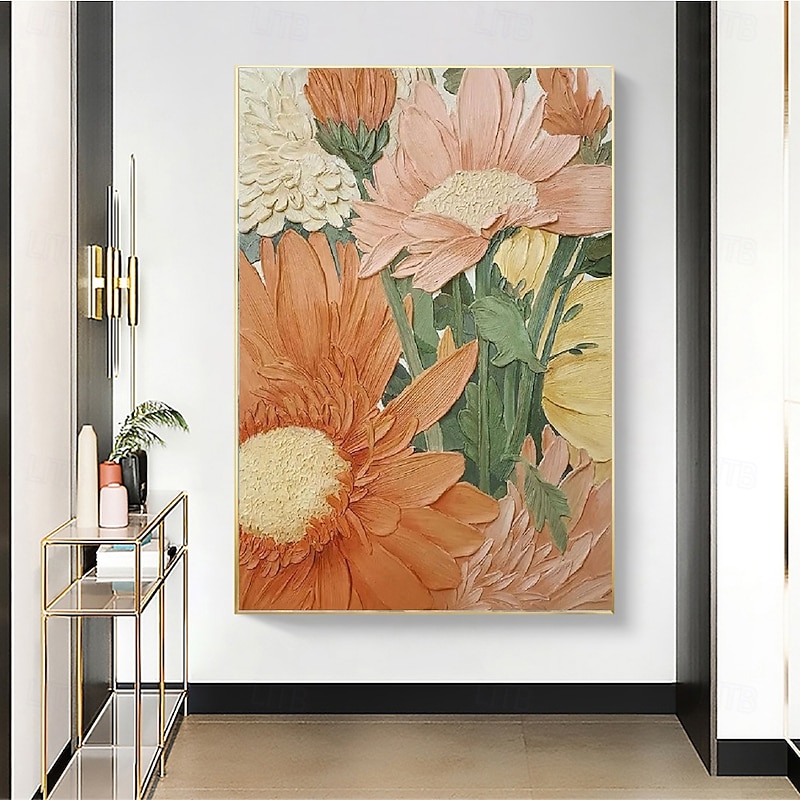 Handmade Oil Painting Canvas Wall Art Decoration Abstract Flowers Texture for Home Decor Rolled Frameless Unstretched Painting - Main Image