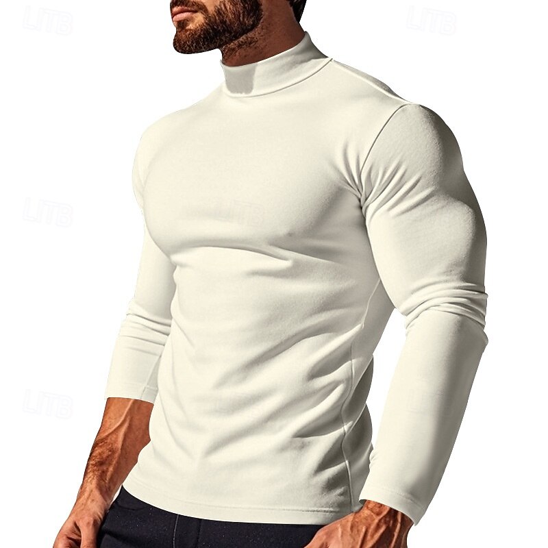 Men's T Shirt Tee Tee Top Long Sleeve Shirt Long Sleeve Turtleneck Fall & Winter Plain Fashion Designer Basic Fleece Vacation Street Going out Black White Coffee Top Tee for Men2