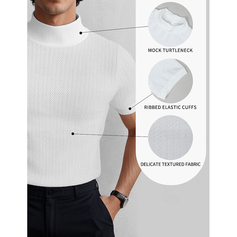 Men's T Shirt Knit Tee Tee Top Mock Turtleneck Short Sleeves Turtleneck Spring &  Fall Plain Fashion Designer Basic Knitting Vacation Street Going out Black White Coffee Top Tee for Men2