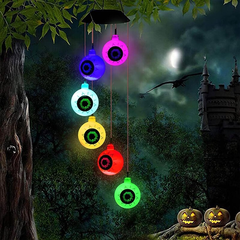 Halloween Solar Wind Chime Outdoor Decorative Hanging Light Terrifying Eye Light for Courtyard Garden Party Showcase Halloween Festival Decorative Atmosphere Hanging Light2